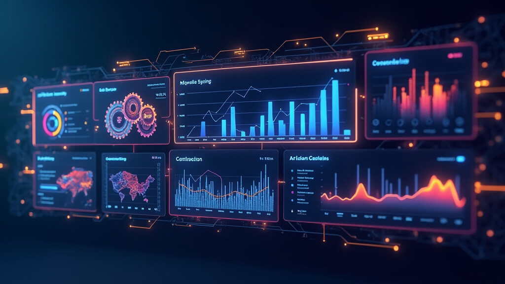 An illustration showing a digital dashboard and gears indicating automated marketing workflows.